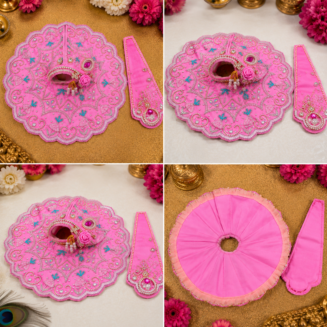 Designer Pink Laddu Gopal Dress with Mukut | Heavy Handwork Krishna Ji Poshak