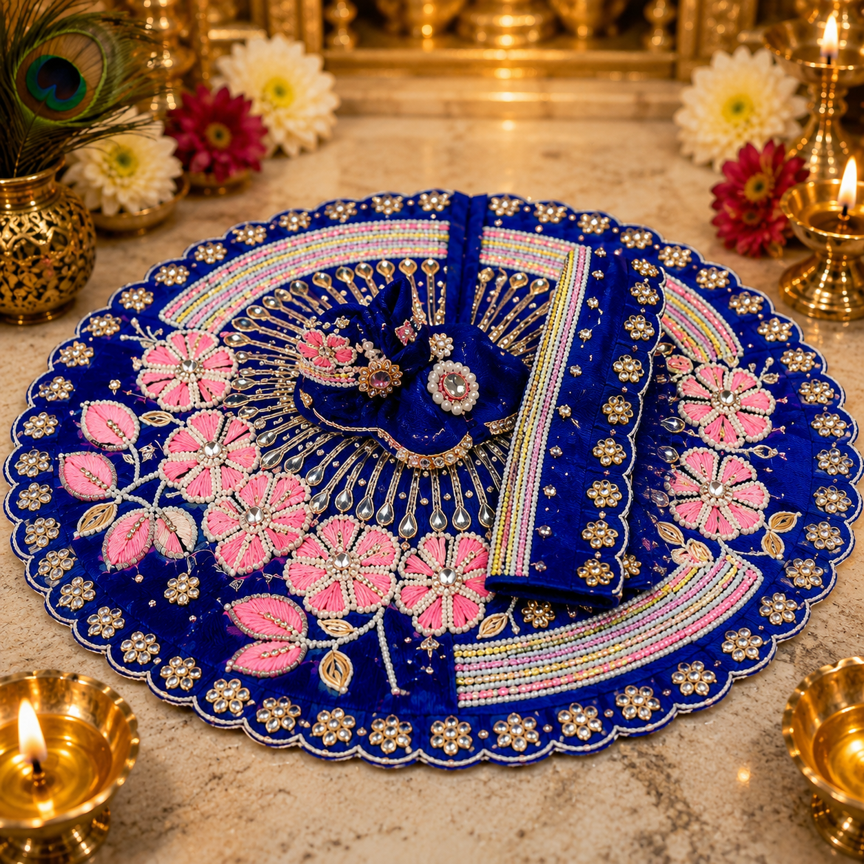 Royal Blue Designer Laddu Gopal Poshak with Mukut