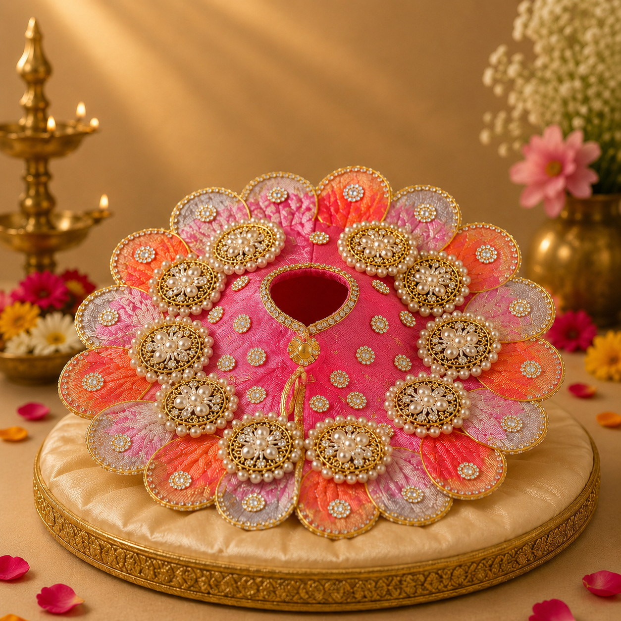 Premium Pink Laddu Gopal Poshak with Pearl Designer Mukut