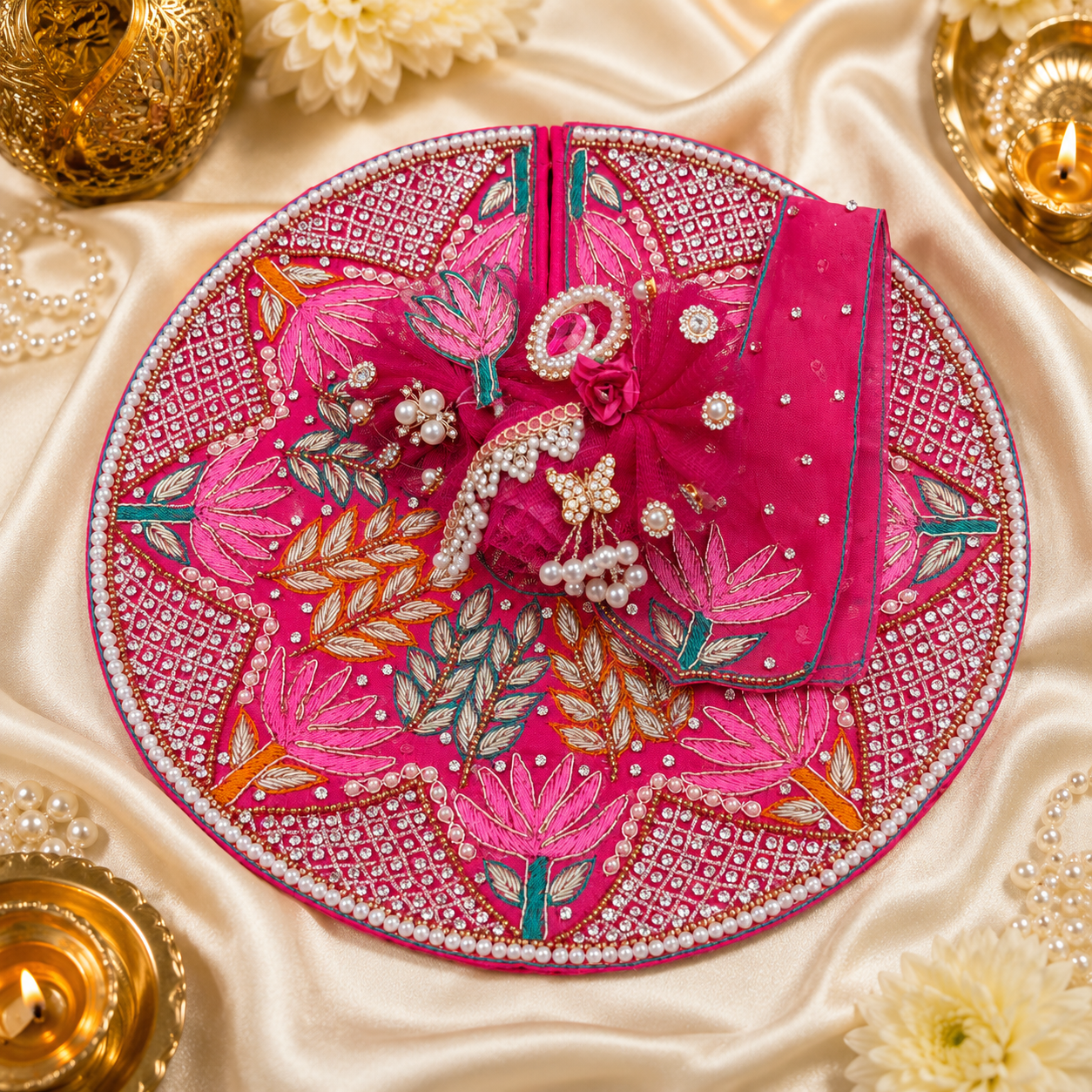 Designer Pink Laddu Gopal Poshak for Krishna Ji | Heavy Pearl Work Dress