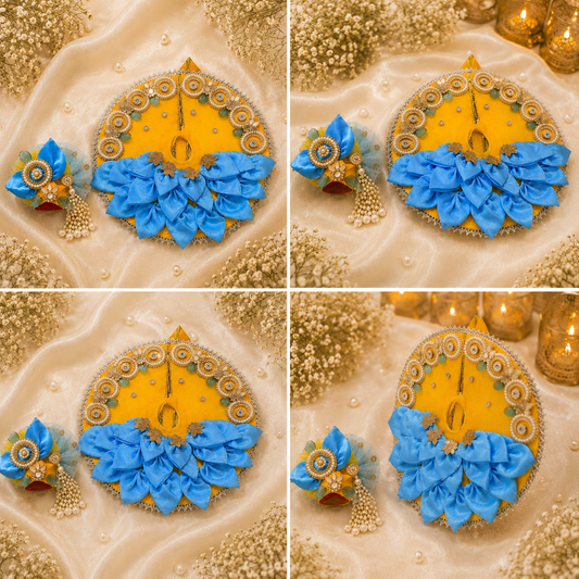 Designer Laddu Gopal Poshak Yellow & Blue | Premium Kanha Ji Dress