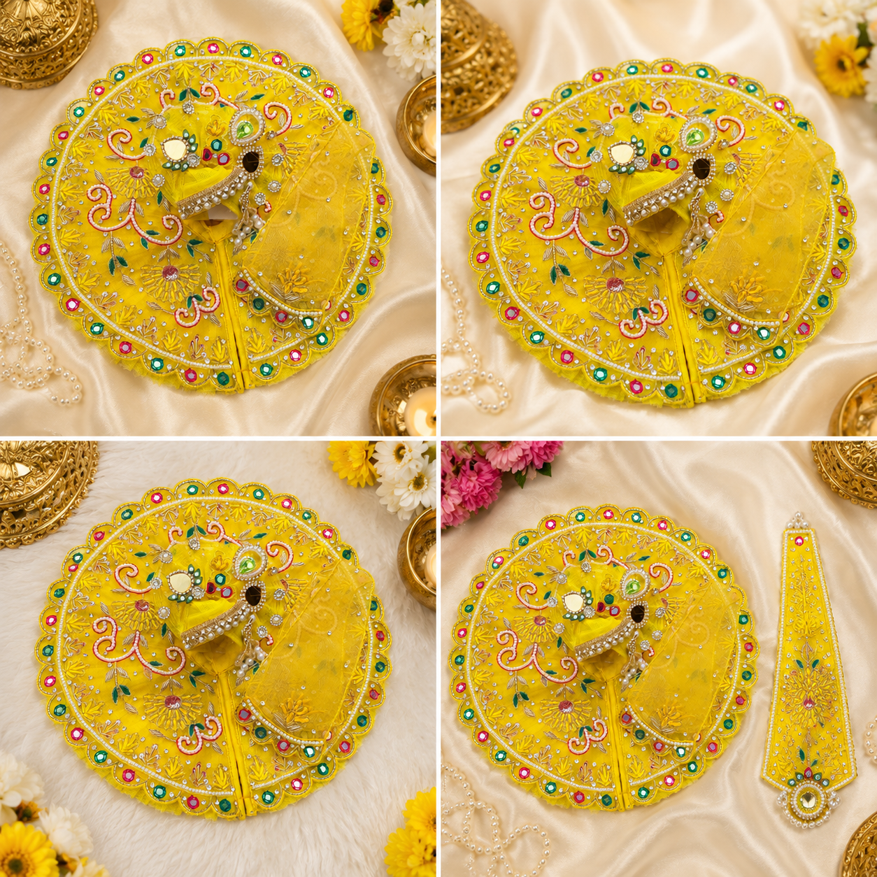 Designer Yellow Laddu Gopal Dress with Mukut | Handmade Krishna Ji Poshak