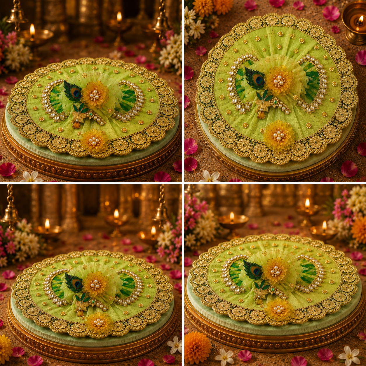 Handmade Laddu Gopal Designer Poshak Set | Premium Pearl Work Dress with Mukut | Thakur Ji Shringar