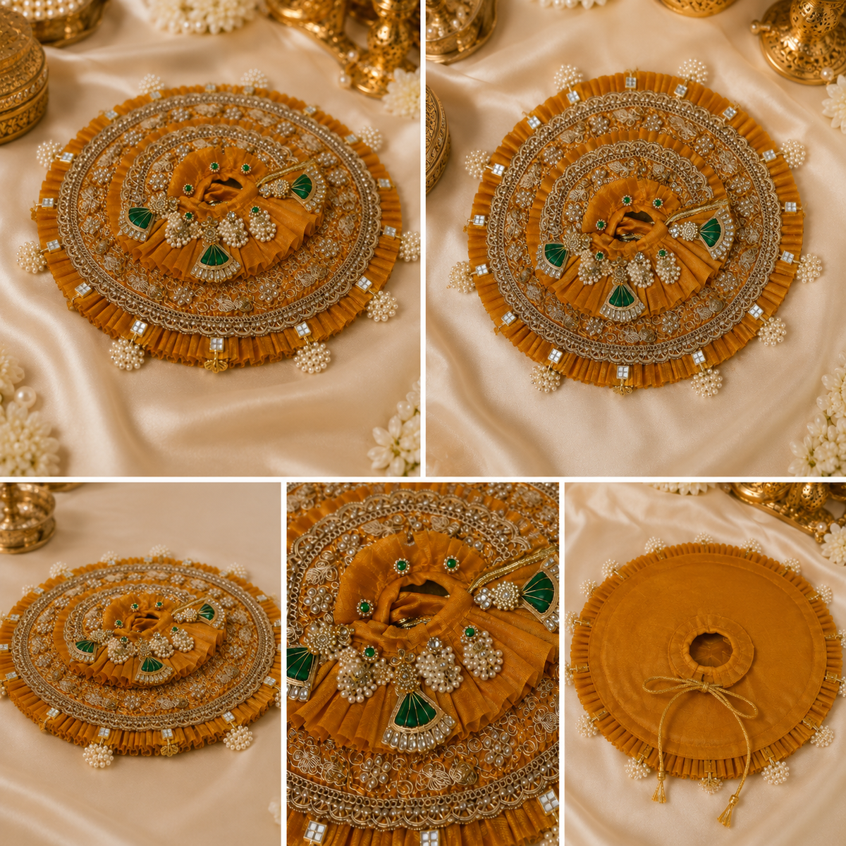 Premium Mustard Yellow Laddu Gopal Poshak with Mukut & Pearl Work