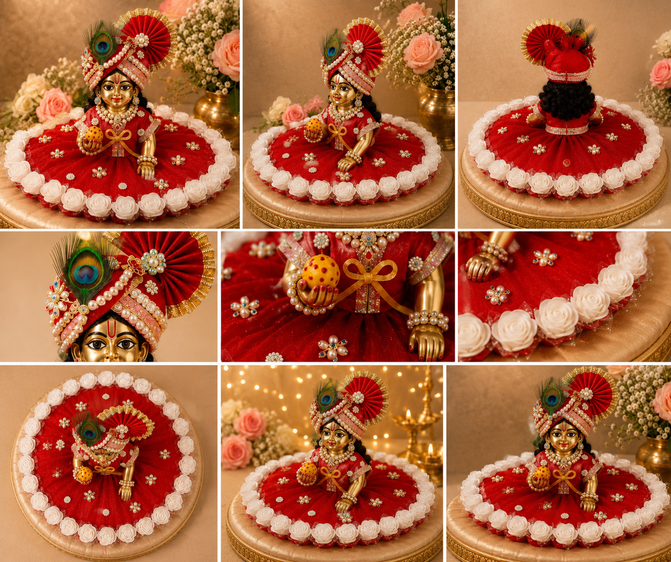 Premium Red Laddu Gopal Poshak with Mukut | Handmade Dress