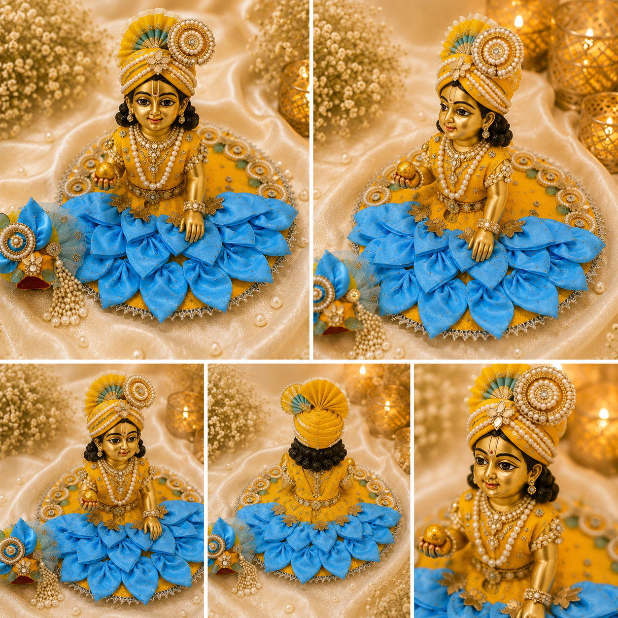 Designer Laddu Gopal Poshak Yellow & Blue | Premium Kanha Ji Dress