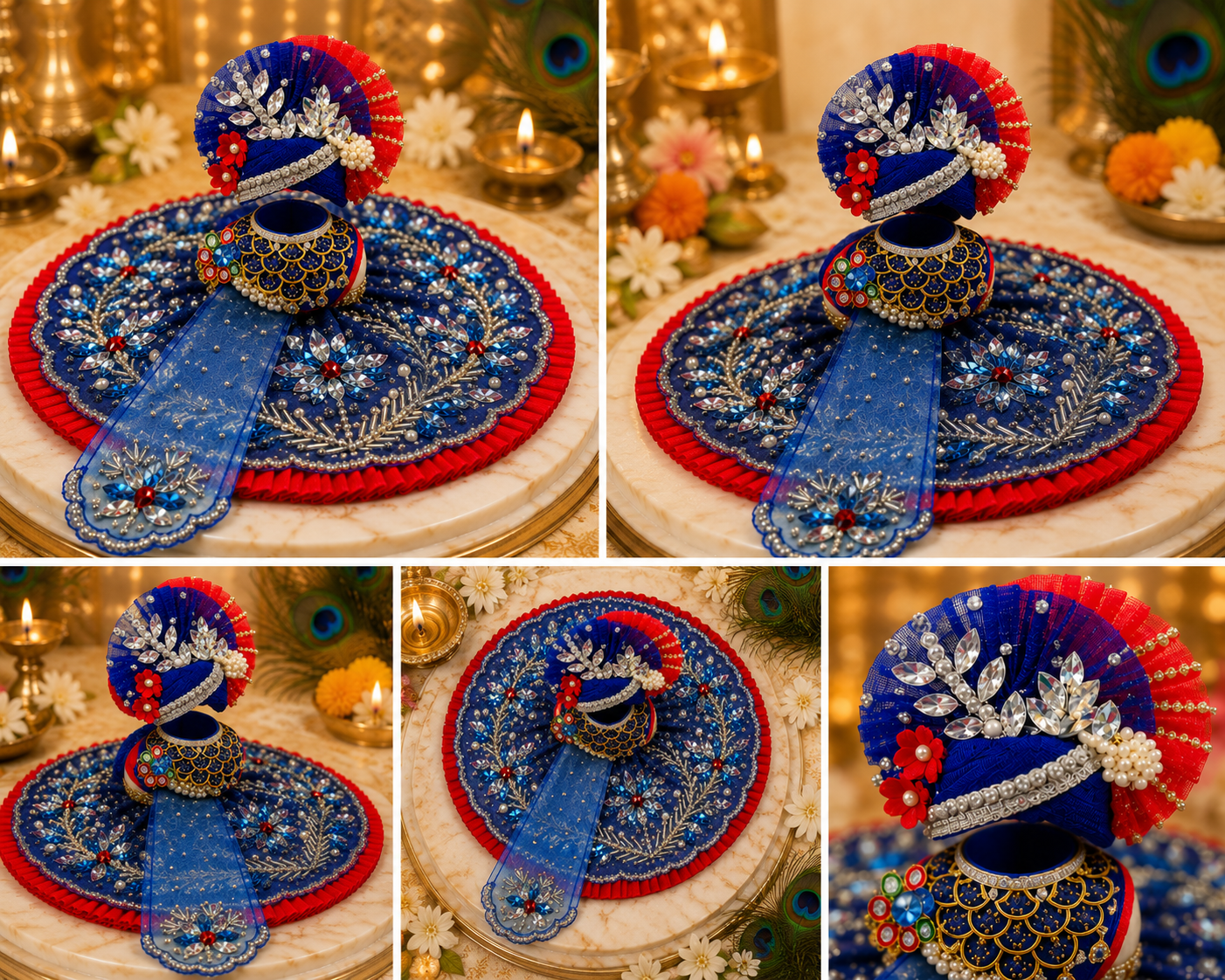 Premium Blue Red Laddu Gopal Poshak with Designer Mukut