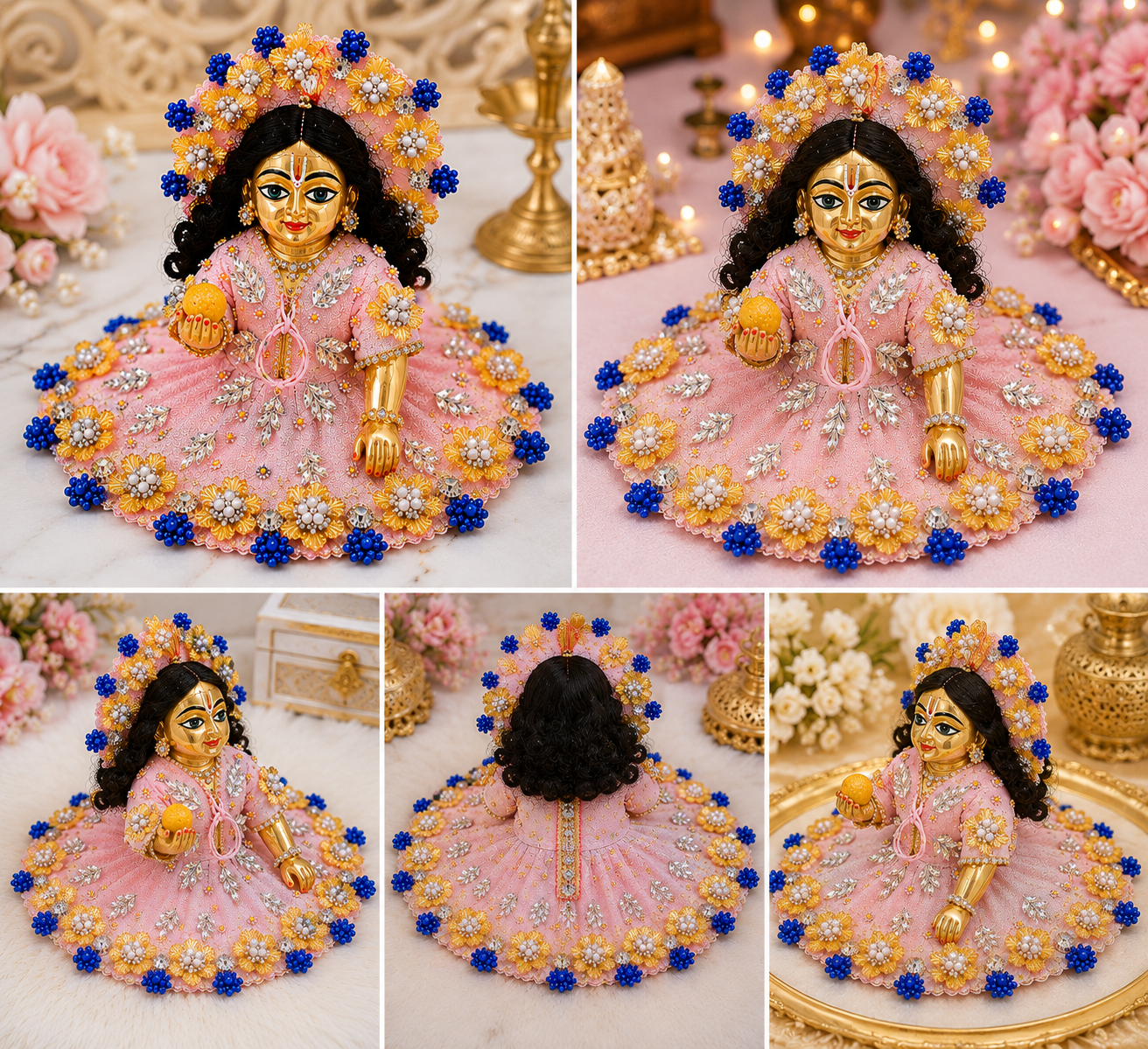 Premium Pink Laddu Gopal Poshak with Mukut | Designer Dress