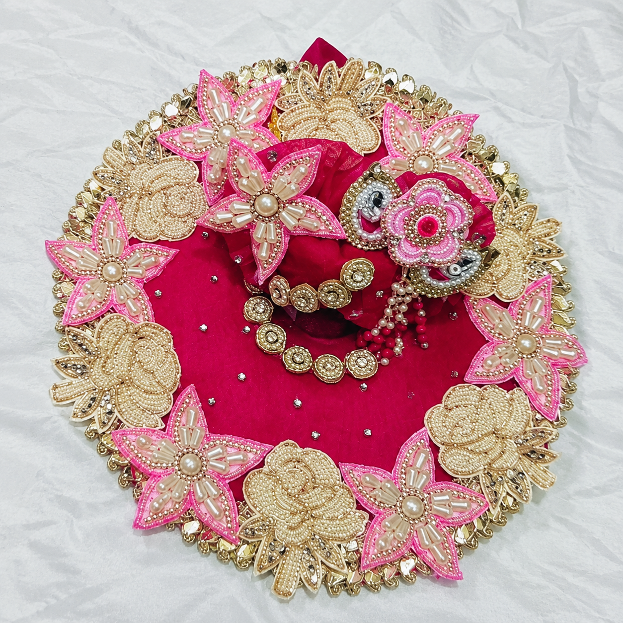 Premium Dark Pink Kanha Ji Poshak | Handmade Floral Shringar Dress Set