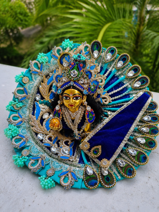 Premium Handmade Laddu Gopal Poshak Set with Peacock Mukut – Royal Blue