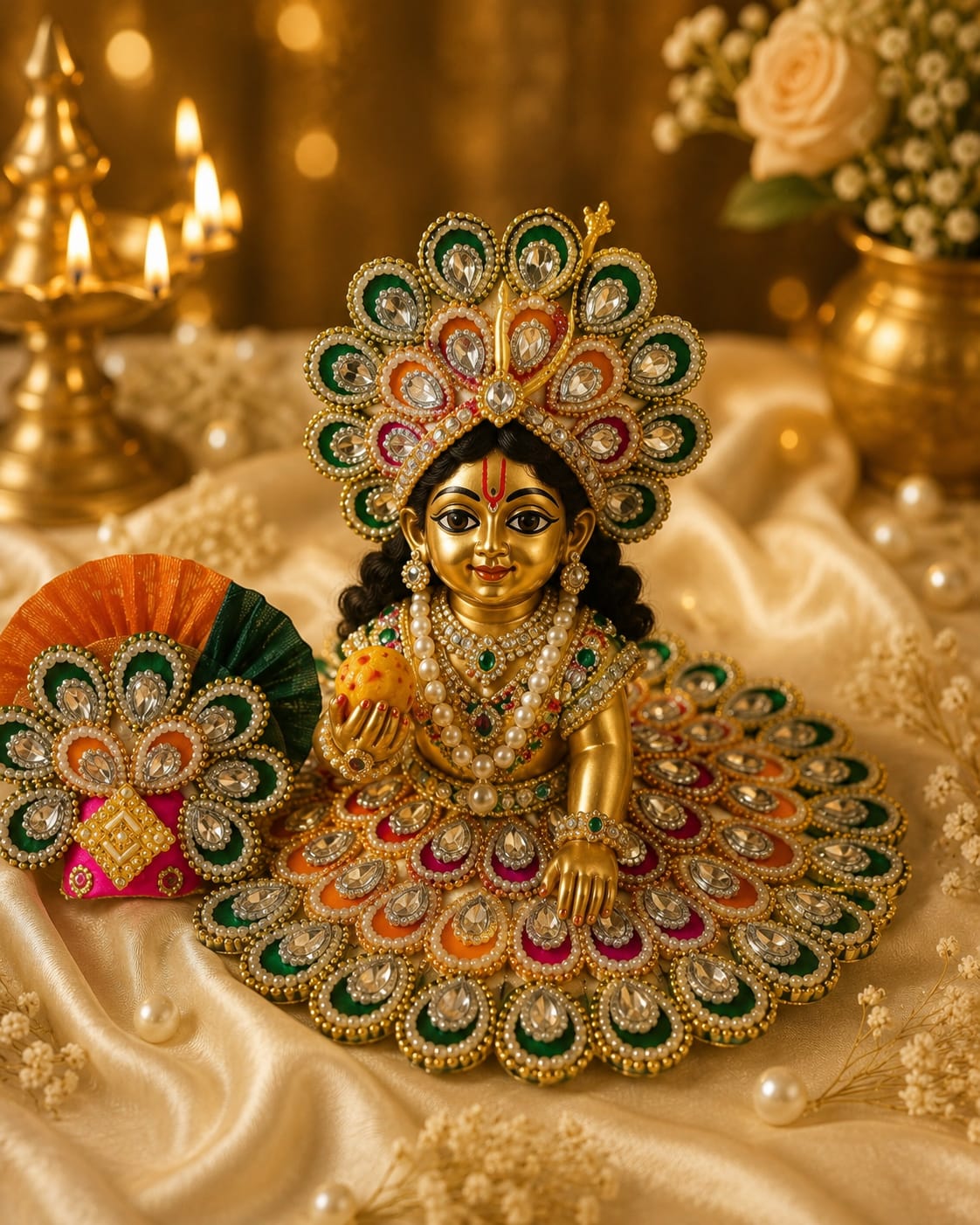 Multicolor Laddu Gopal Dress with Designer Mukut | Krishna Poshak