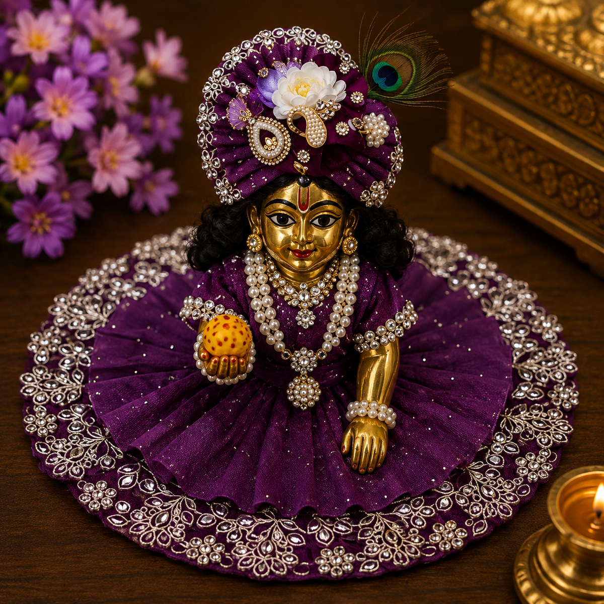 Purple Laddu Gopal Ji Designer Poshak