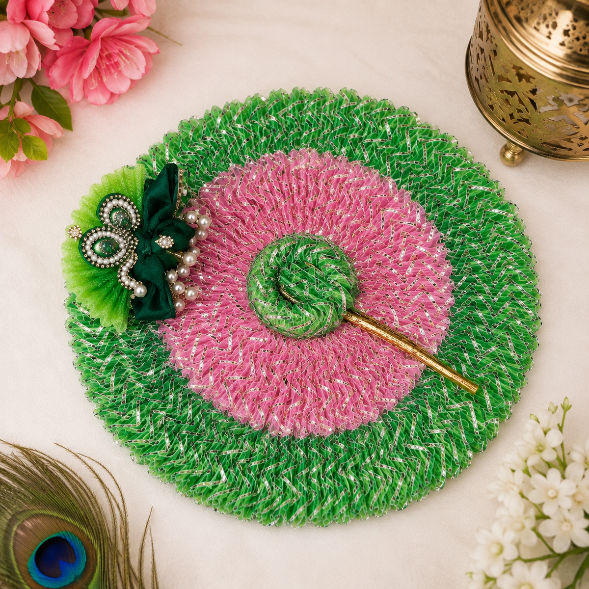 Green & Pink Designer Laddu Gopal Poshak