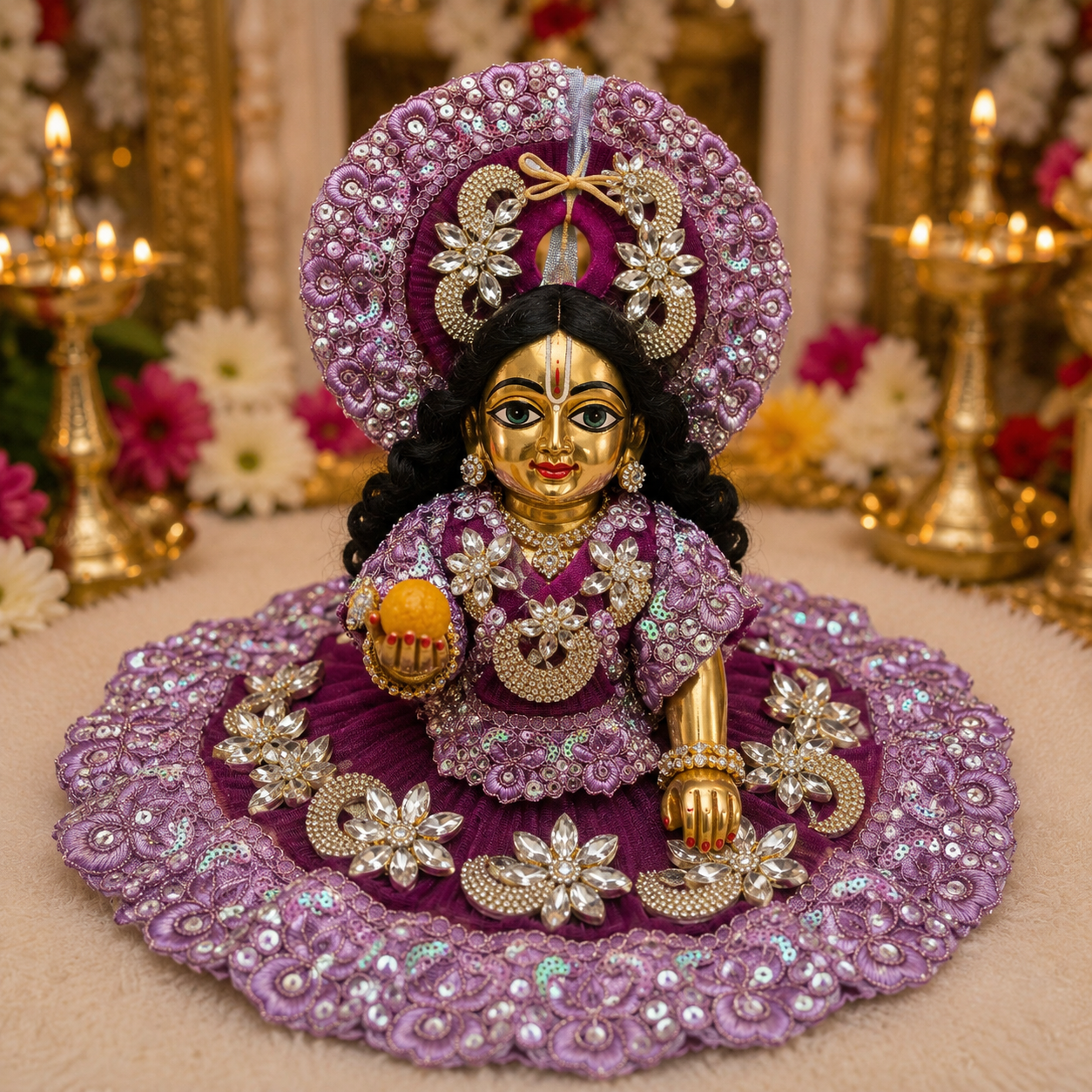 Premium Purple Laddu Gopal Poshak with Mukut | Designer Dress