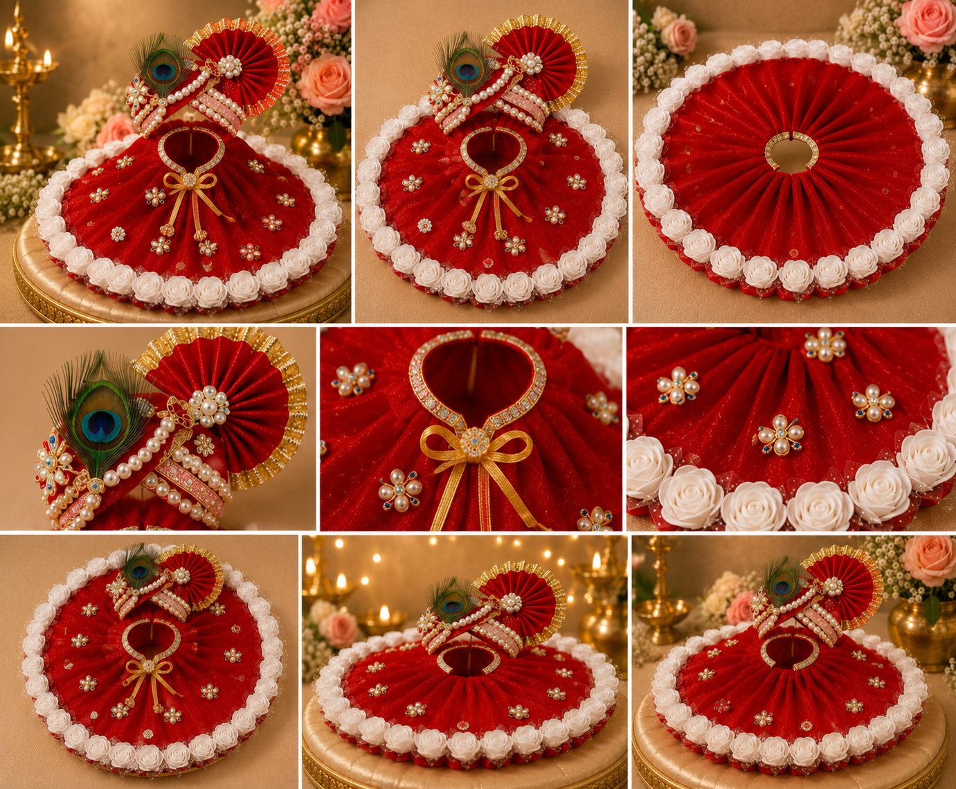 Premium Red Laddu Gopal Poshak with Mukut | Handmade Dress