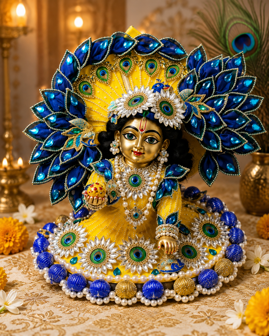 Premium Peacock Laddu Gopal Poshak with Designer Mukut