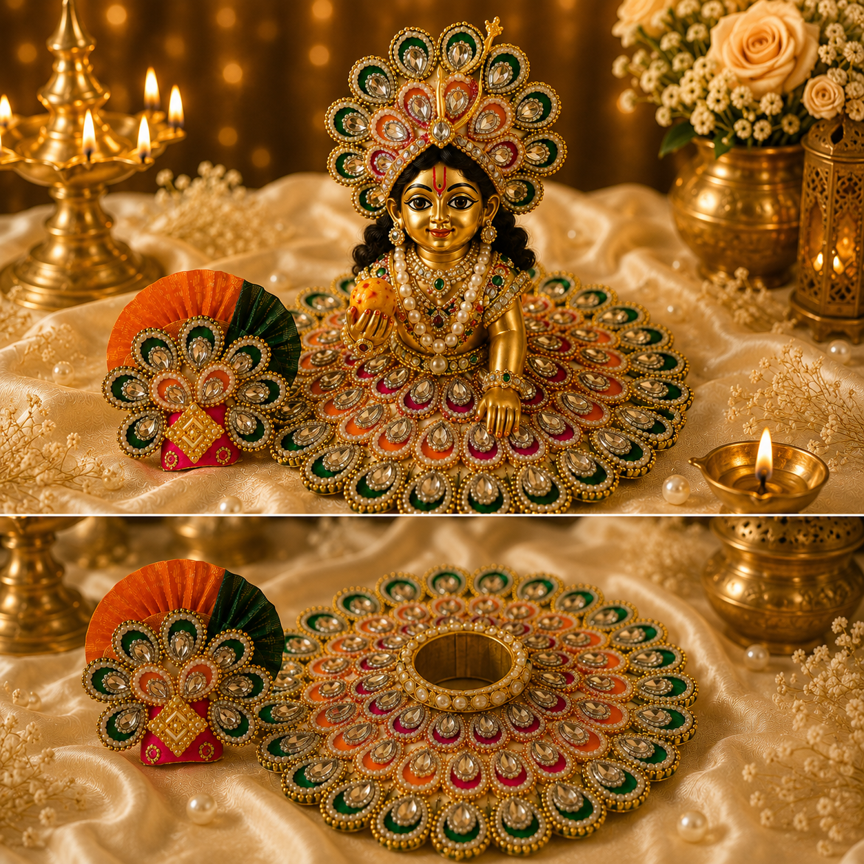 Multicolor Laddu Gopal Dress with Designer Mukut | Krishna Poshak
