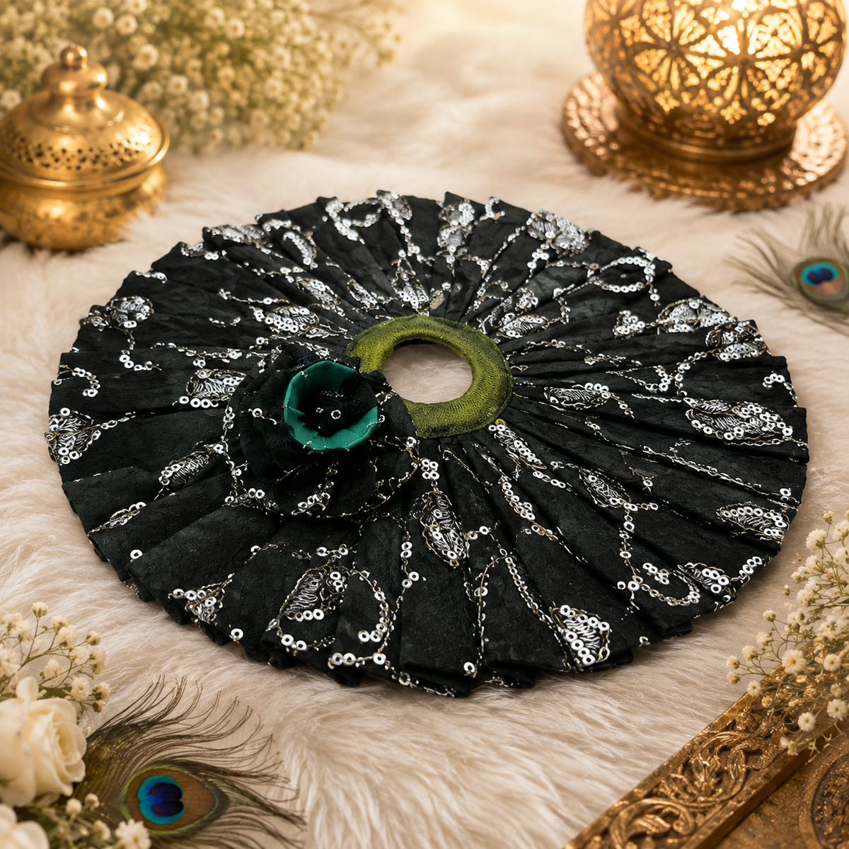 Green & Silver Laddu Gopal Poshak | Designer Krishna Dress