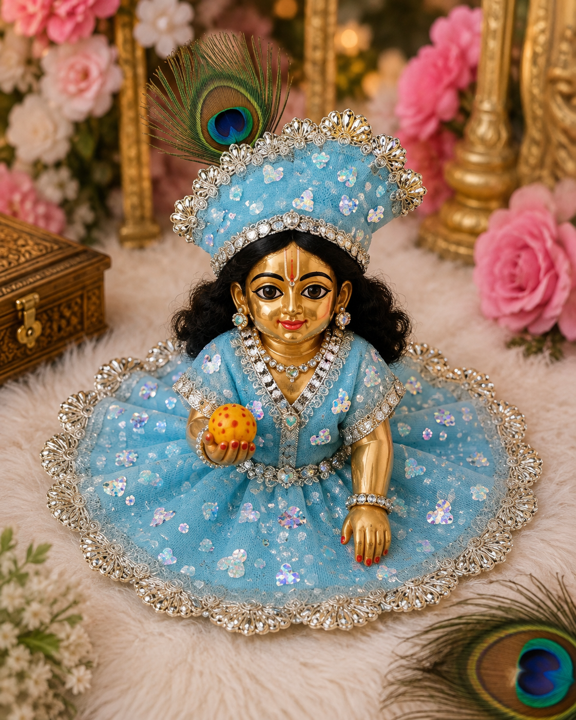 Sky Blue Laddu Gopal Poshak with Silver Lace & Sequin Work