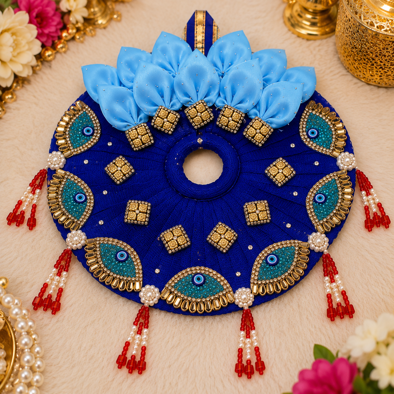 Royal Blue Laddu Gopal Poshak with Mukut | Designer Dress
