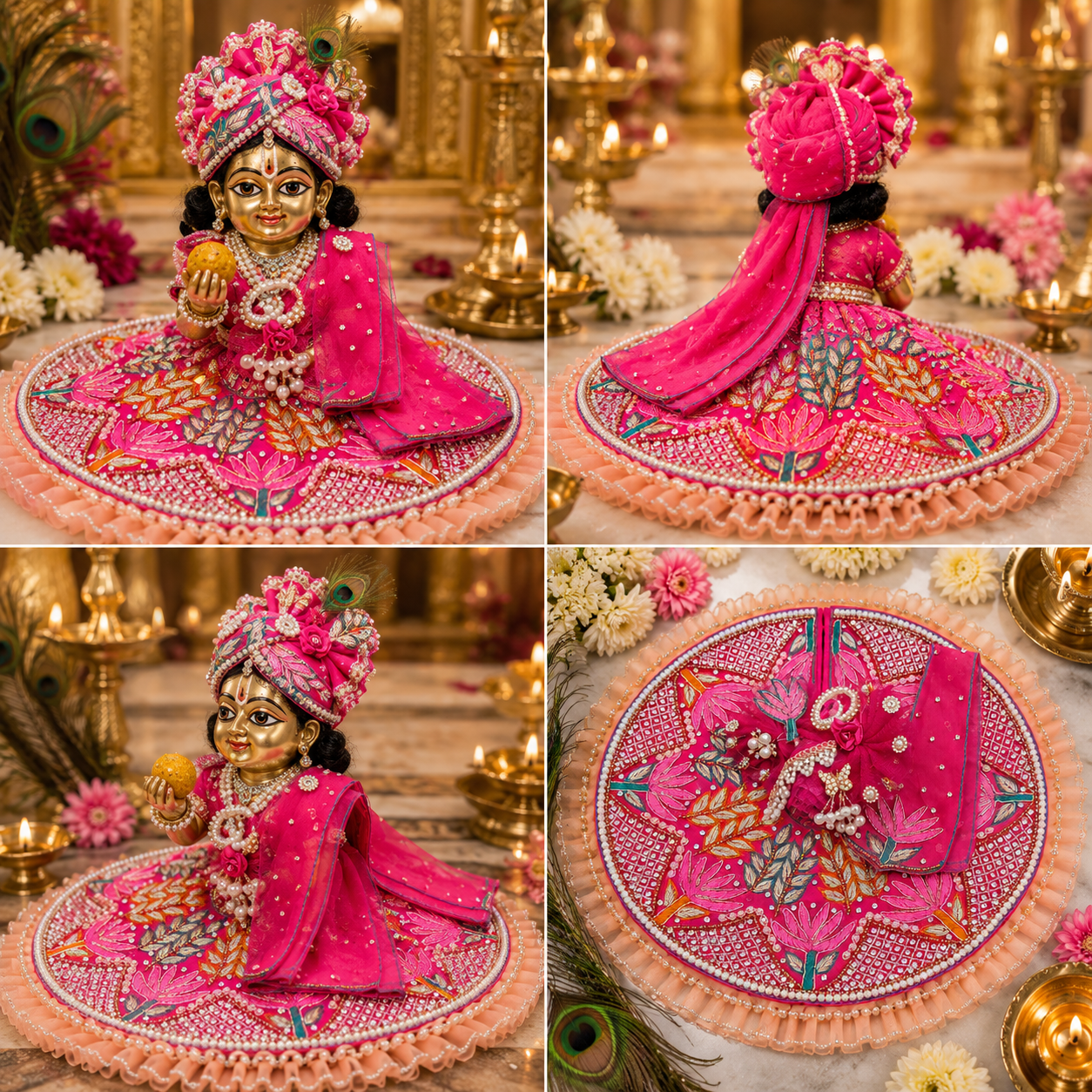Designer Pink Laddu Gopal Poshak for Krishna Ji | Heavy Pearl Work Dress