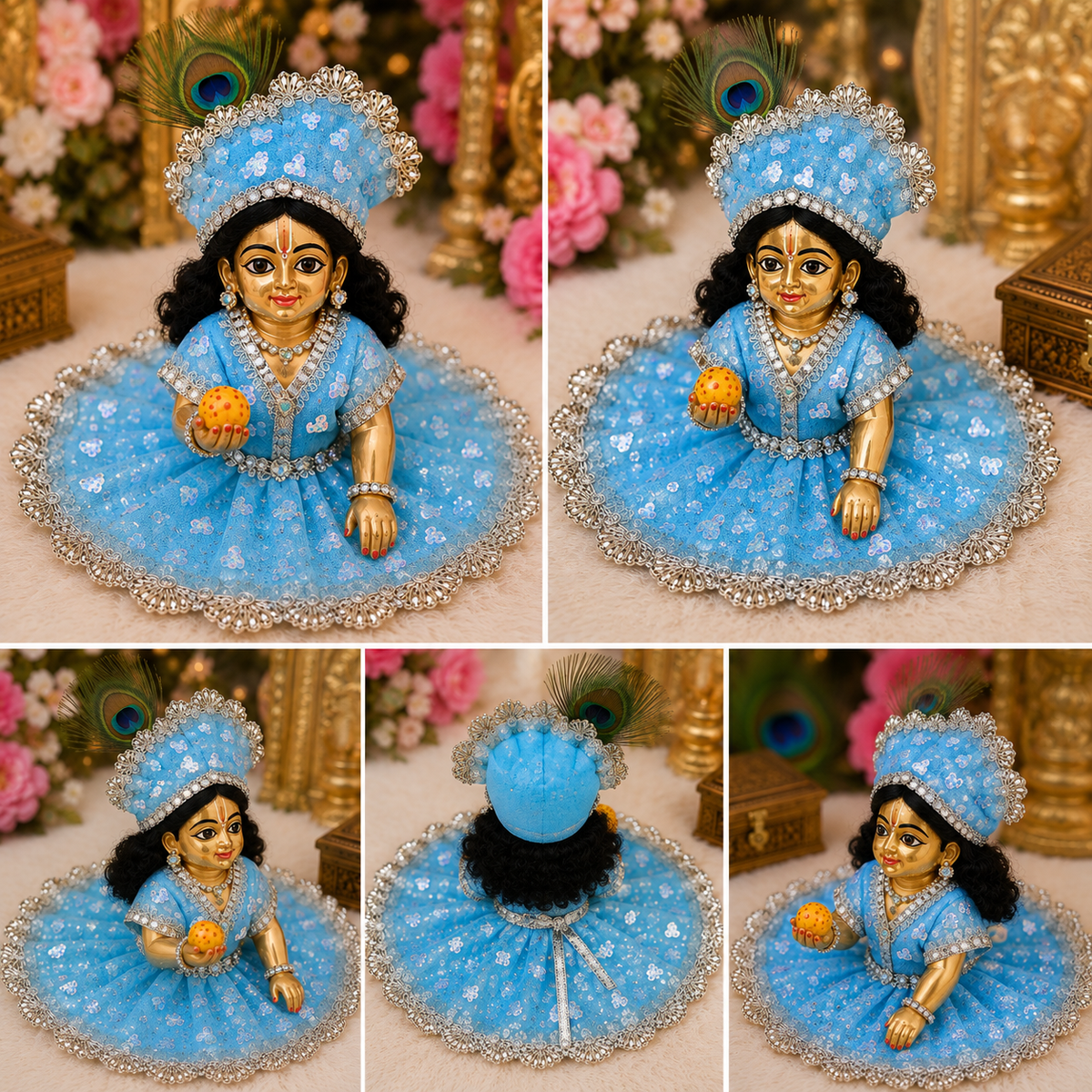 Sky Blue Laddu Gopal Poshak with Silver Lace & Sequin Work