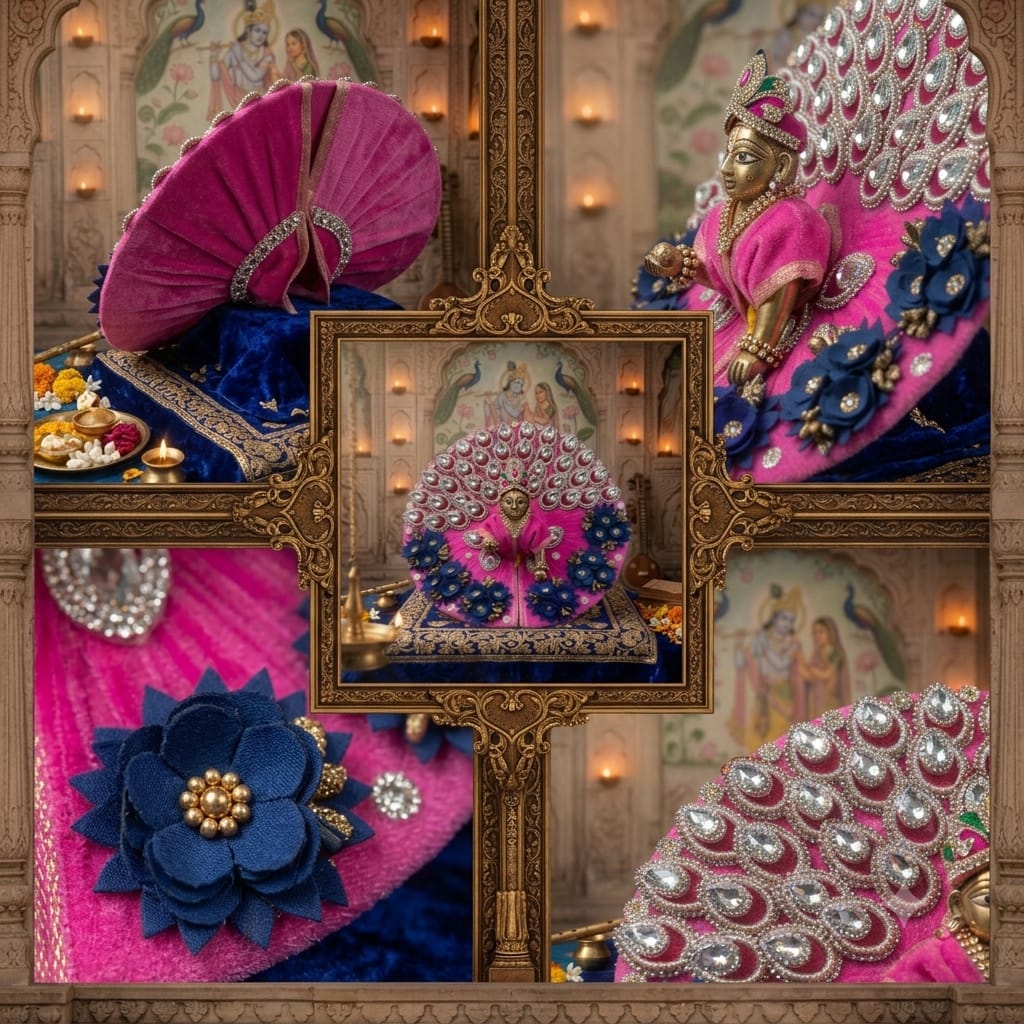 Pink Blue Laddu Gopal Poshak with Mukut | Handmade Dress