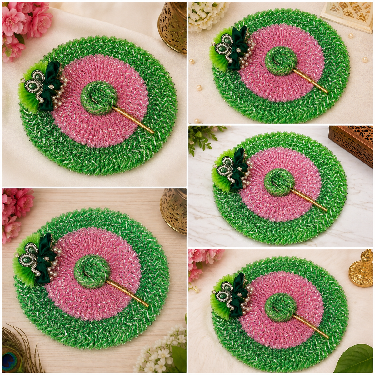 Green & Pink Designer Laddu Gopal Poshak