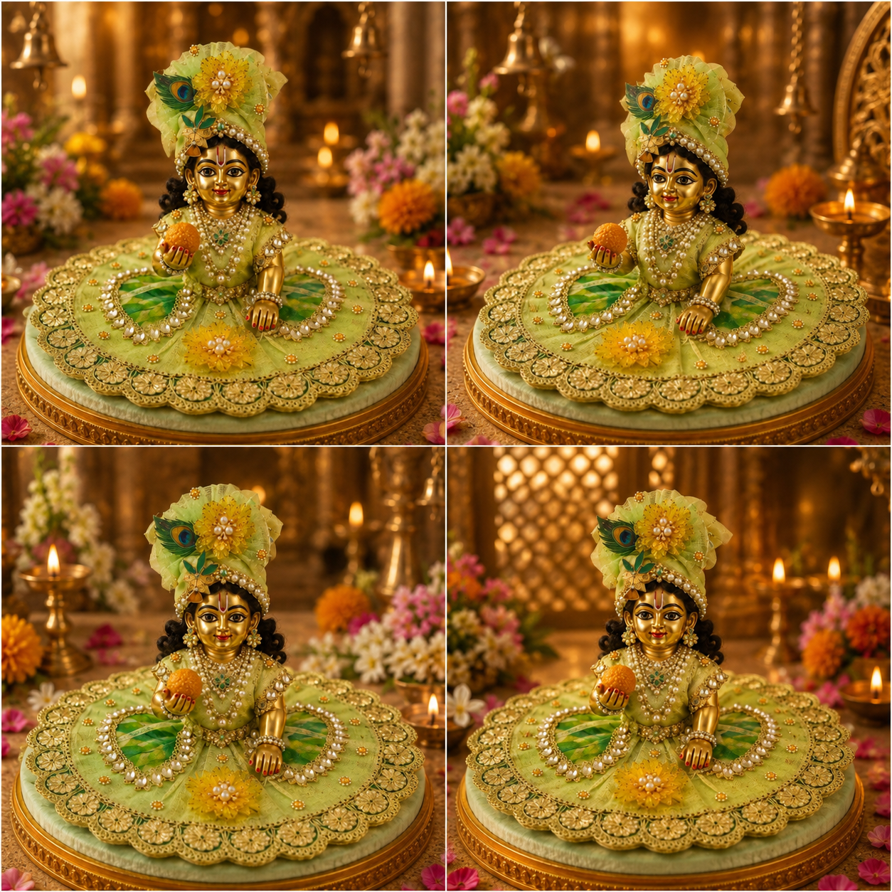 Handmade Laddu Gopal Designer Poshak Set | Premium Pearl Work Dress with Mukut | Thakur Ji Shringar