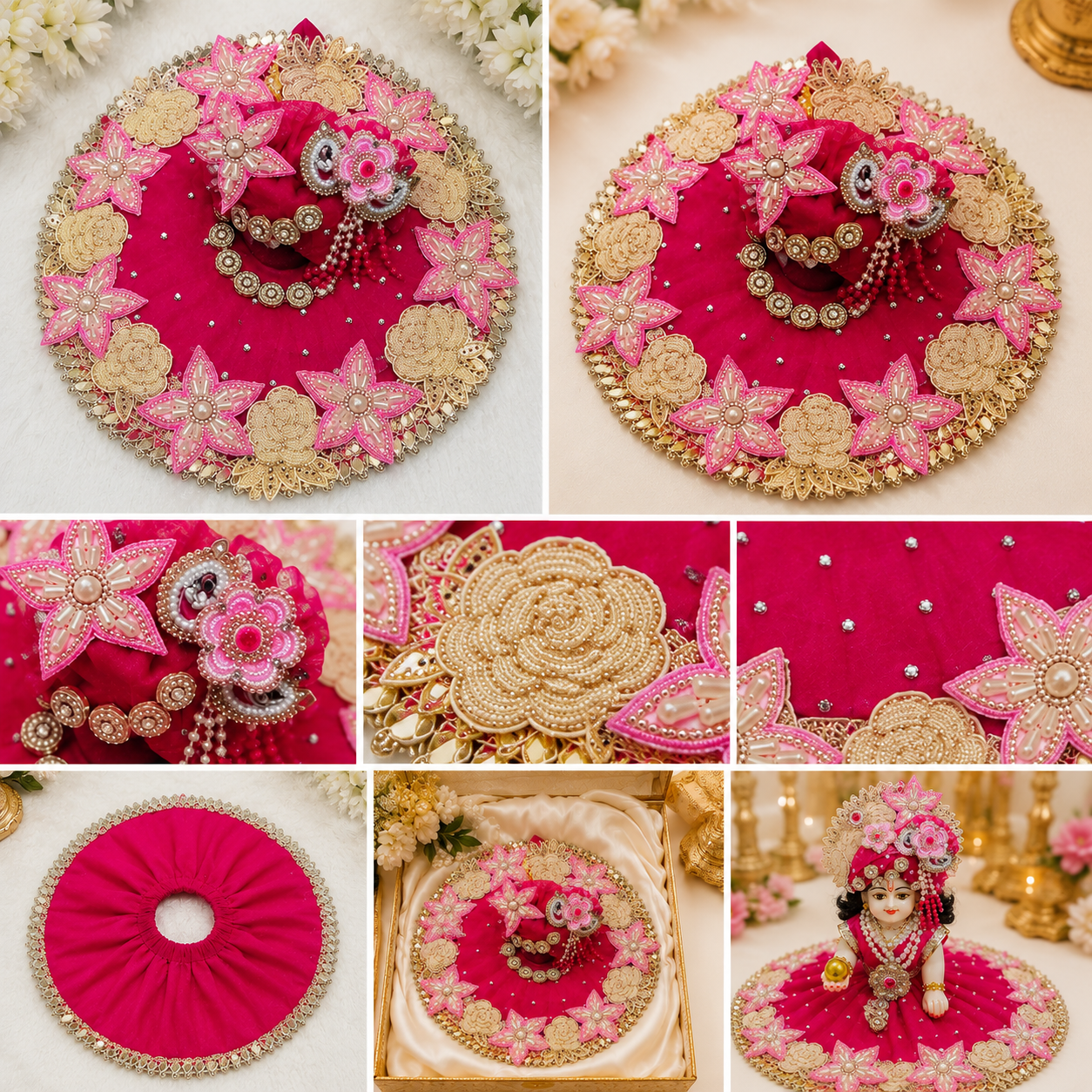 Premium Dark Pink Kanha Ji Poshak | Handmade Floral Shringar Dress Set