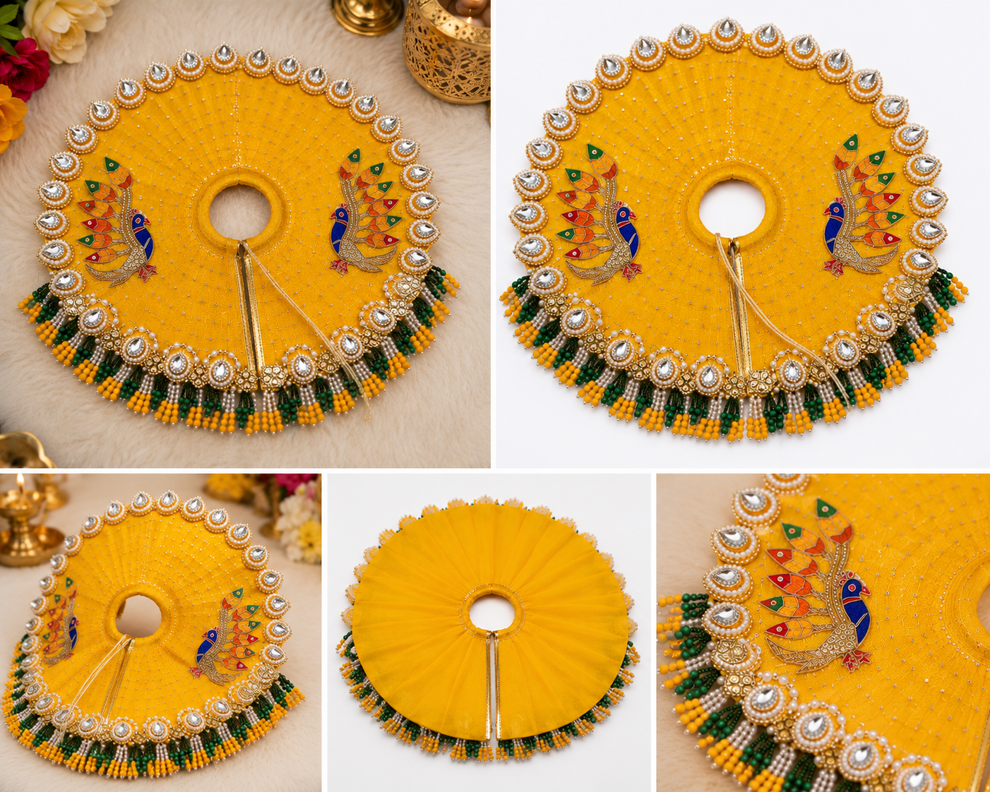 Premium Yellow Laddu Gopal Poshak with Mukut | Peacock Dress