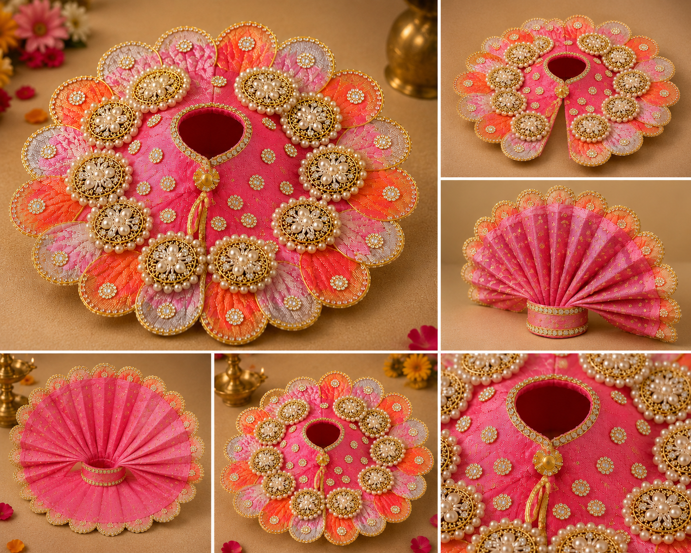 Premium Pink Laddu Gopal Poshak with Pearl Designer Mukut