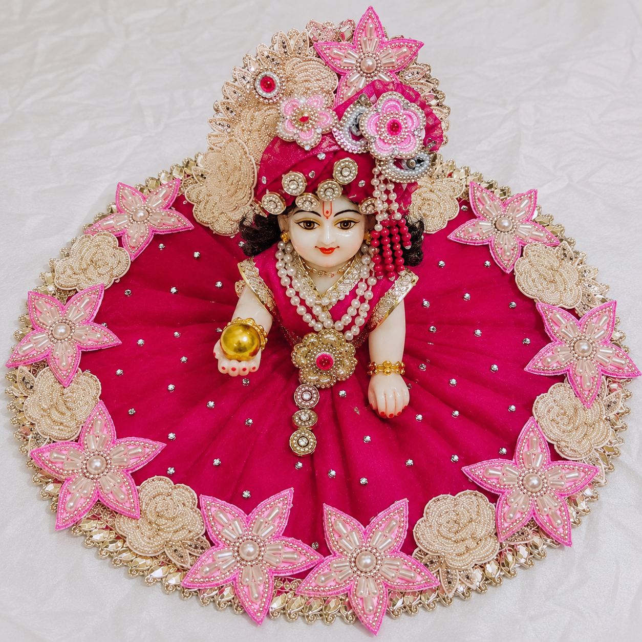 Premium Dark Pink Kanha Ji Poshak | Handmade Floral Shringar Dress Set