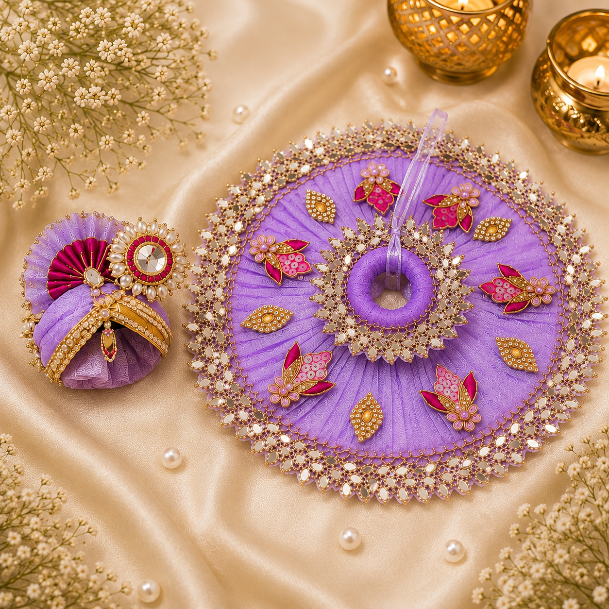 Premium Handmade Laddu Gopal Lavender Dress with Matching Mukut