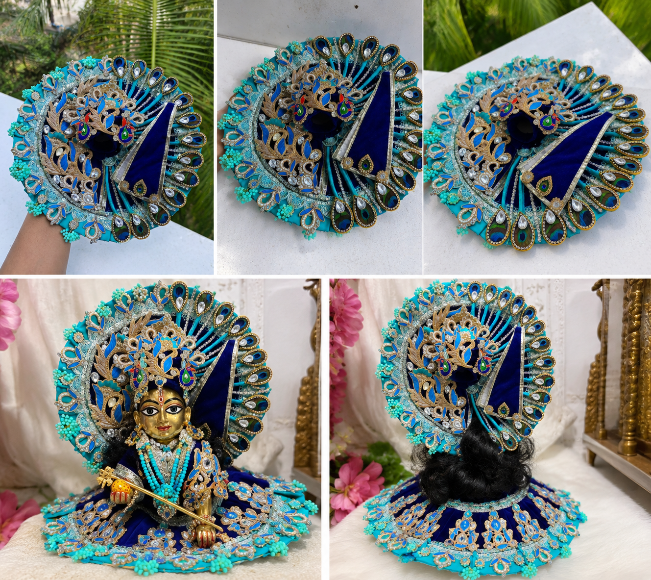 Premium Handmade Laddu Gopal Poshak Set with Peacock Mukut – Royal Blue