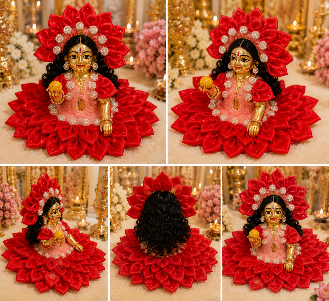 Premium Red Lotus Laddu Gopal Poshak | Handmade Dress
