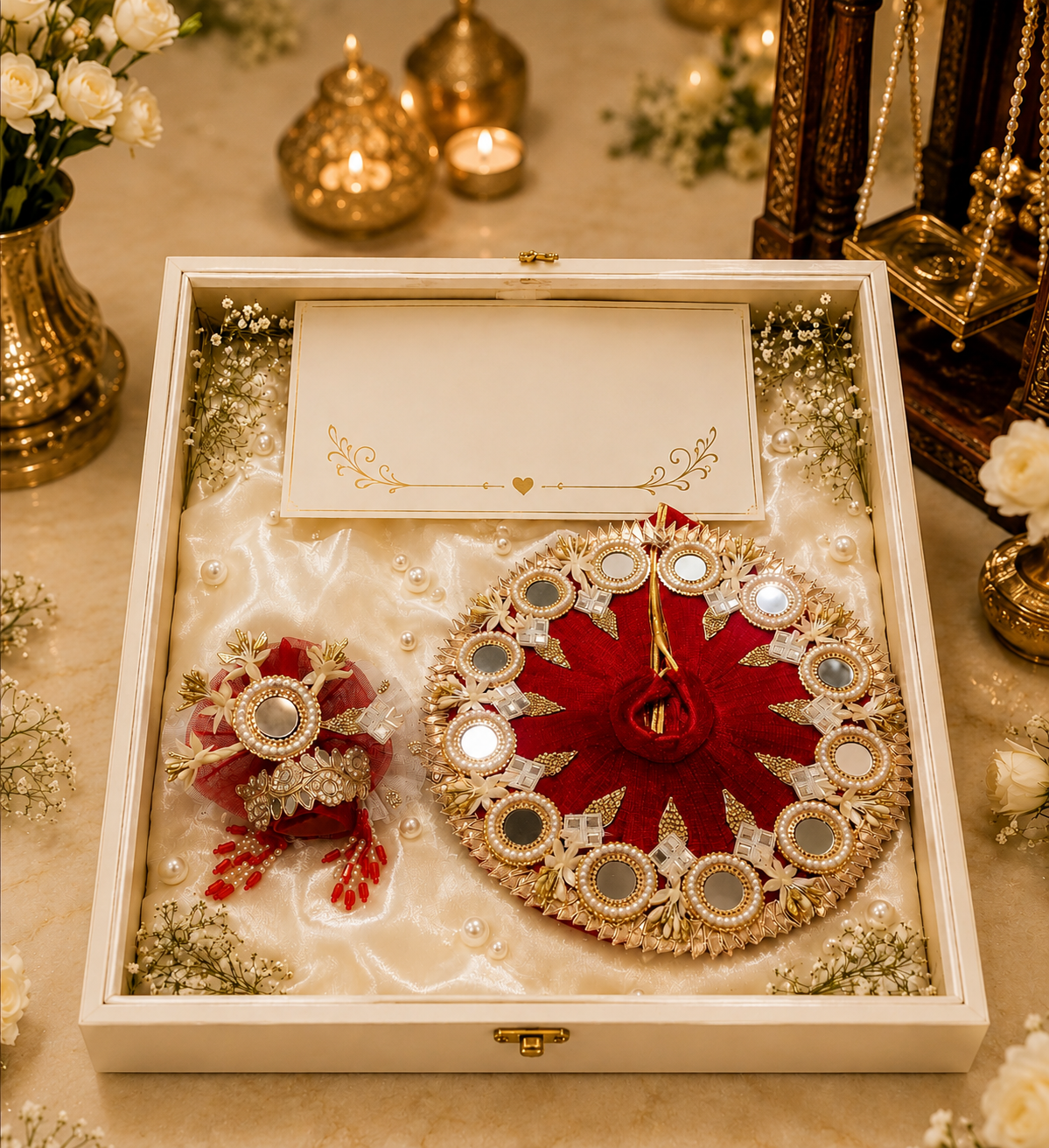 Red Designer Laddu Gopal Poshak with Mukut | Premium Dress