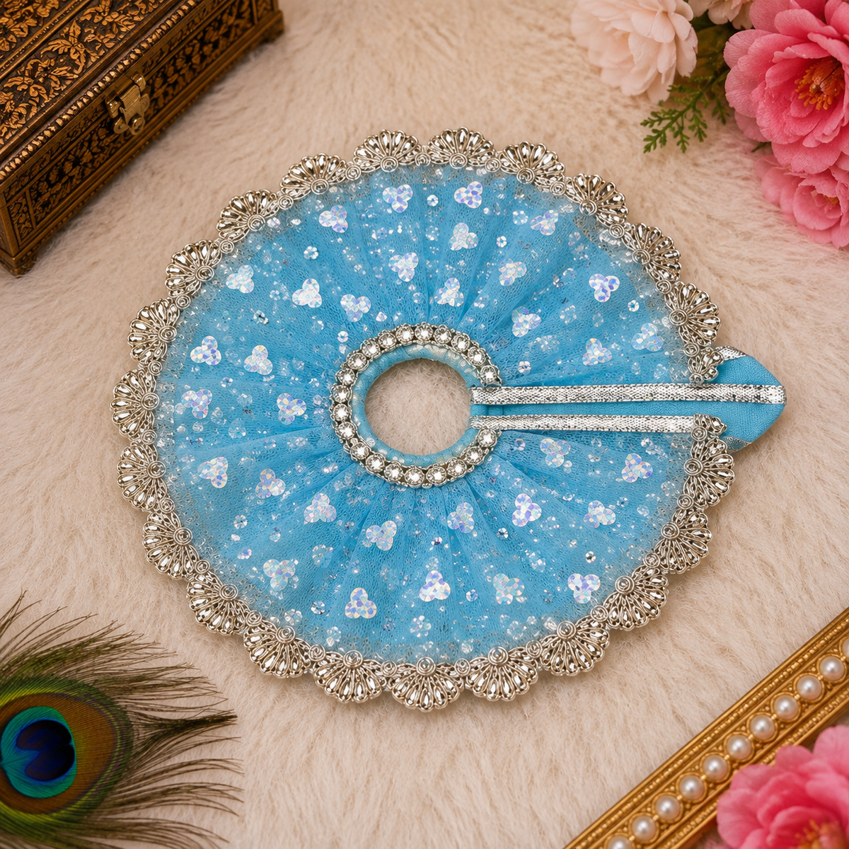 Sky Blue Laddu Gopal Poshak with Silver Lace & Sequin Work