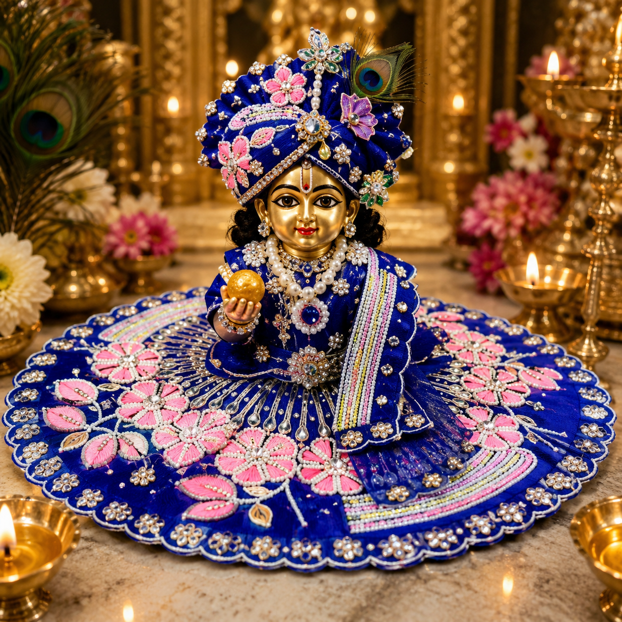 Royal Blue Designer Laddu Gopal Poshak with Mukut