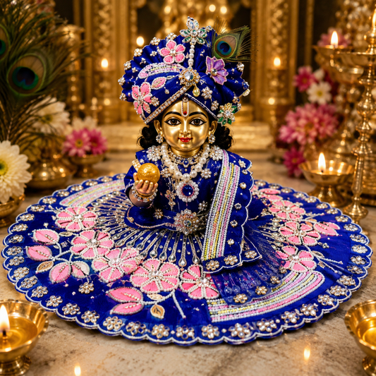 Royal Blue Designer Laddu Gopal Poshak with Mukut
