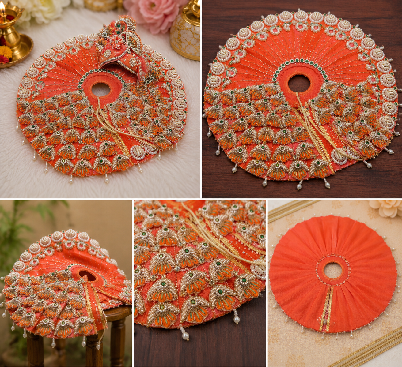 Premium Orange Laddu Gopal Poshak with Mukut | Handmade Dress