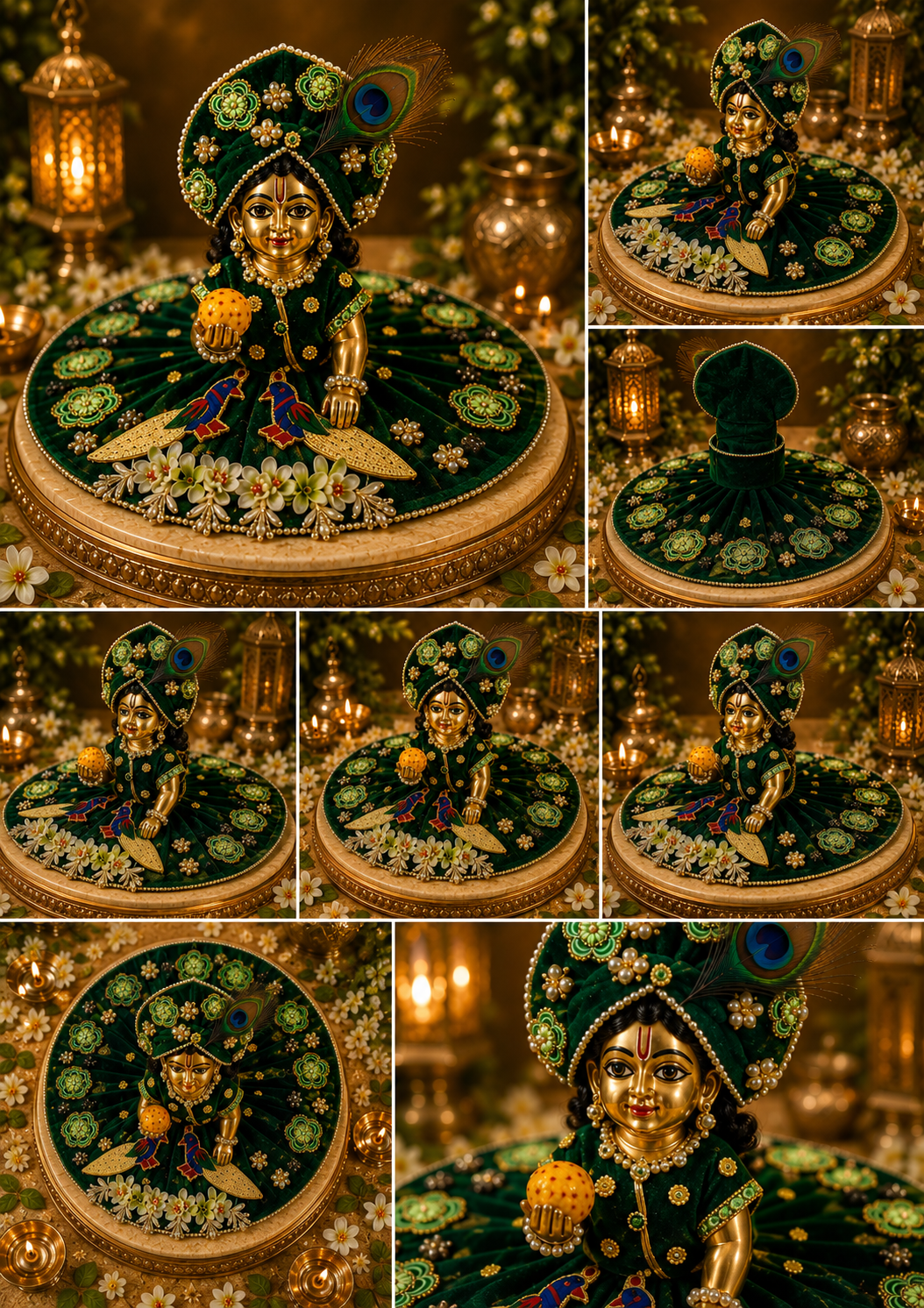 Green Velvet Laddu Gopal Dress with Mukut | Krishna Poshak