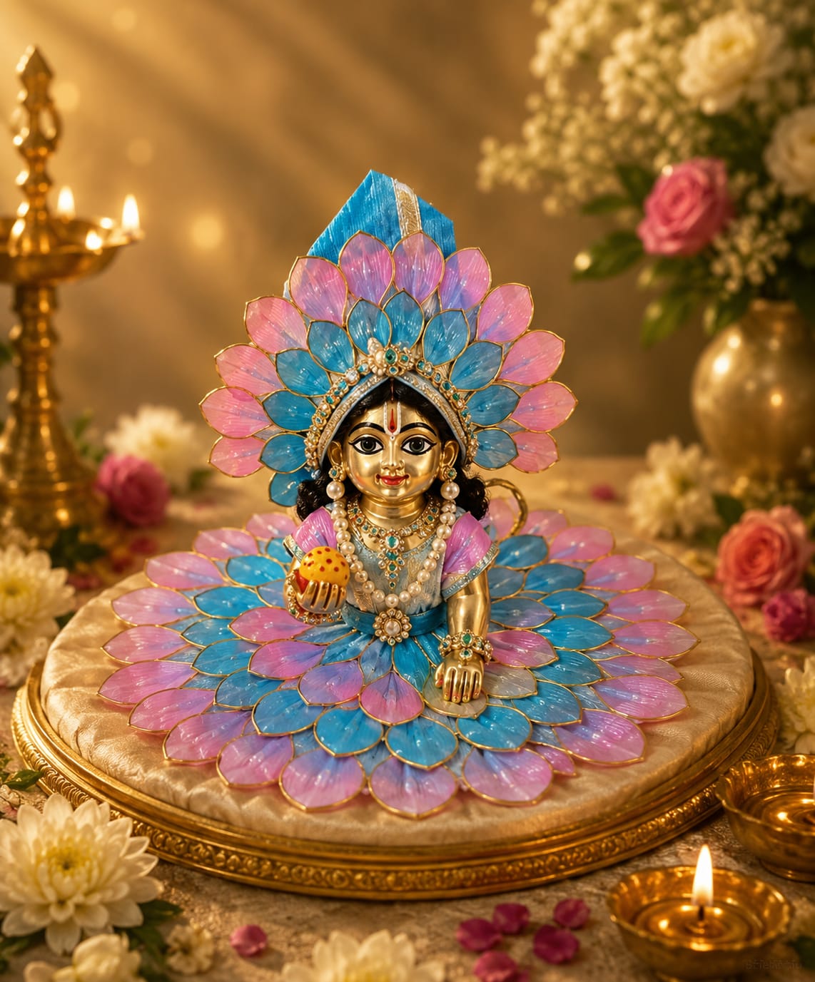 Designer Laddu Gopal Dress with Mukut | Premium Krishna Ji Poshak