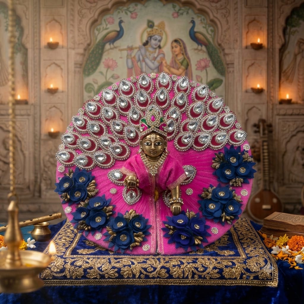 Pink Blue Laddu Gopal Poshak with Mukut | Handmade Dress