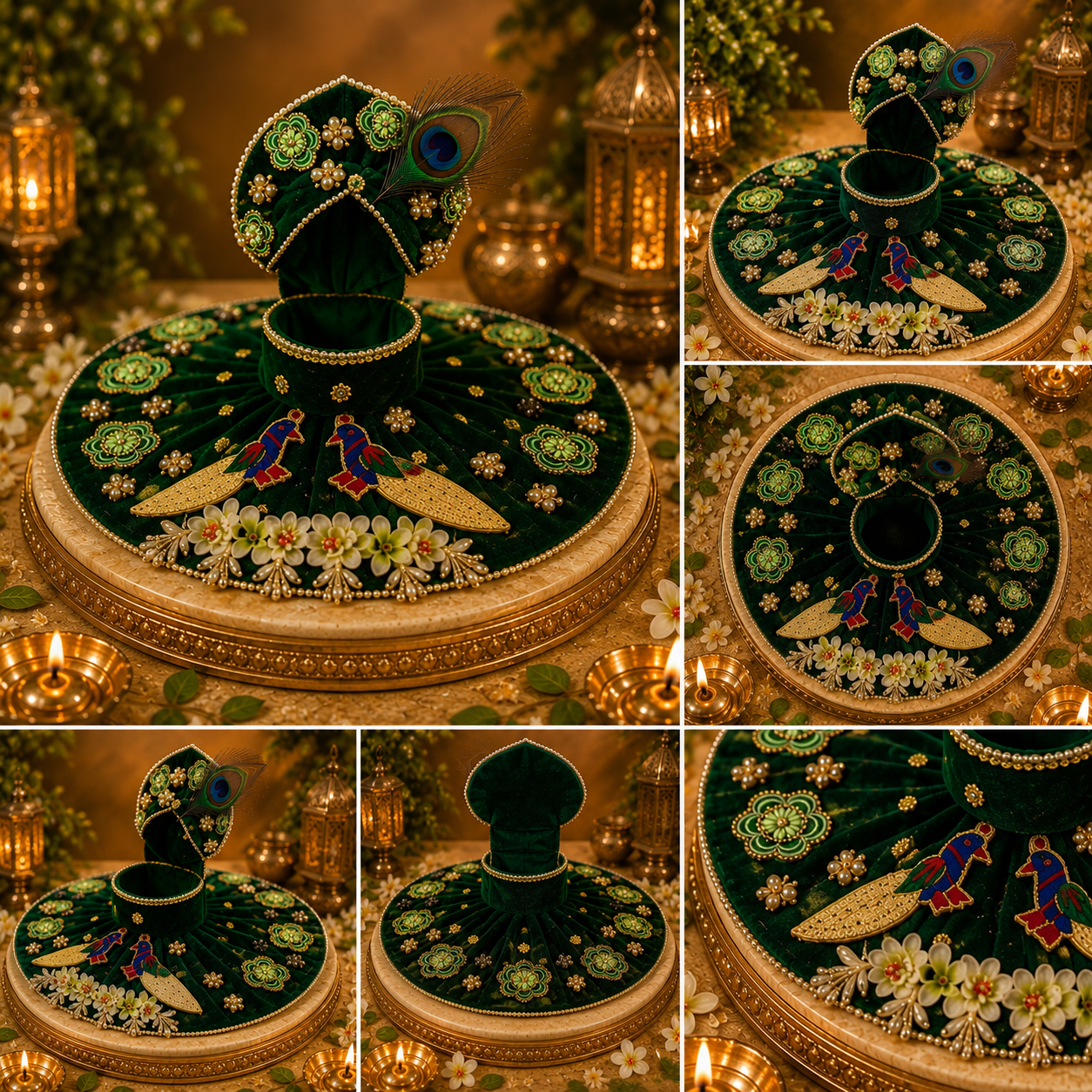 Green Velvet Laddu Gopal Dress with Mukut | Krishna Poshak
