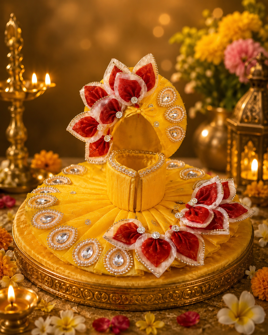 Yellow Laddu Gopal Dress with Designer Mukut | Krishna Poshak