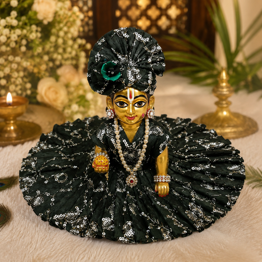 Green & Silver Laddu Gopal Poshak | Designer Krishna Dress