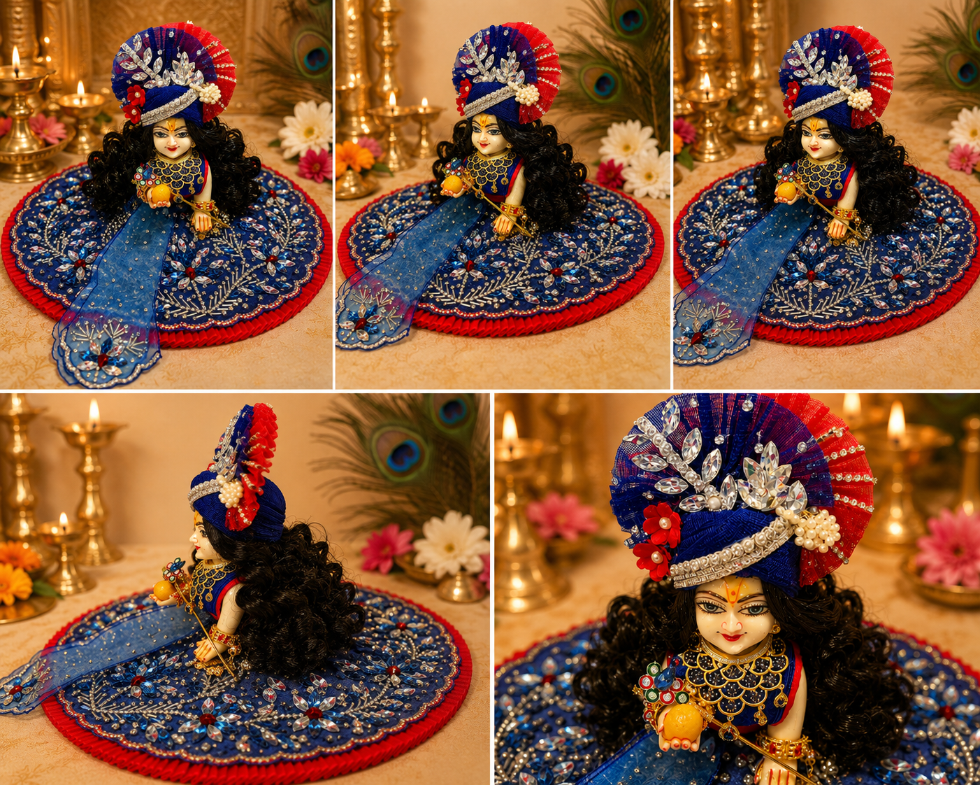 Premium Blue Red Laddu Gopal Poshak with Designer Mukut