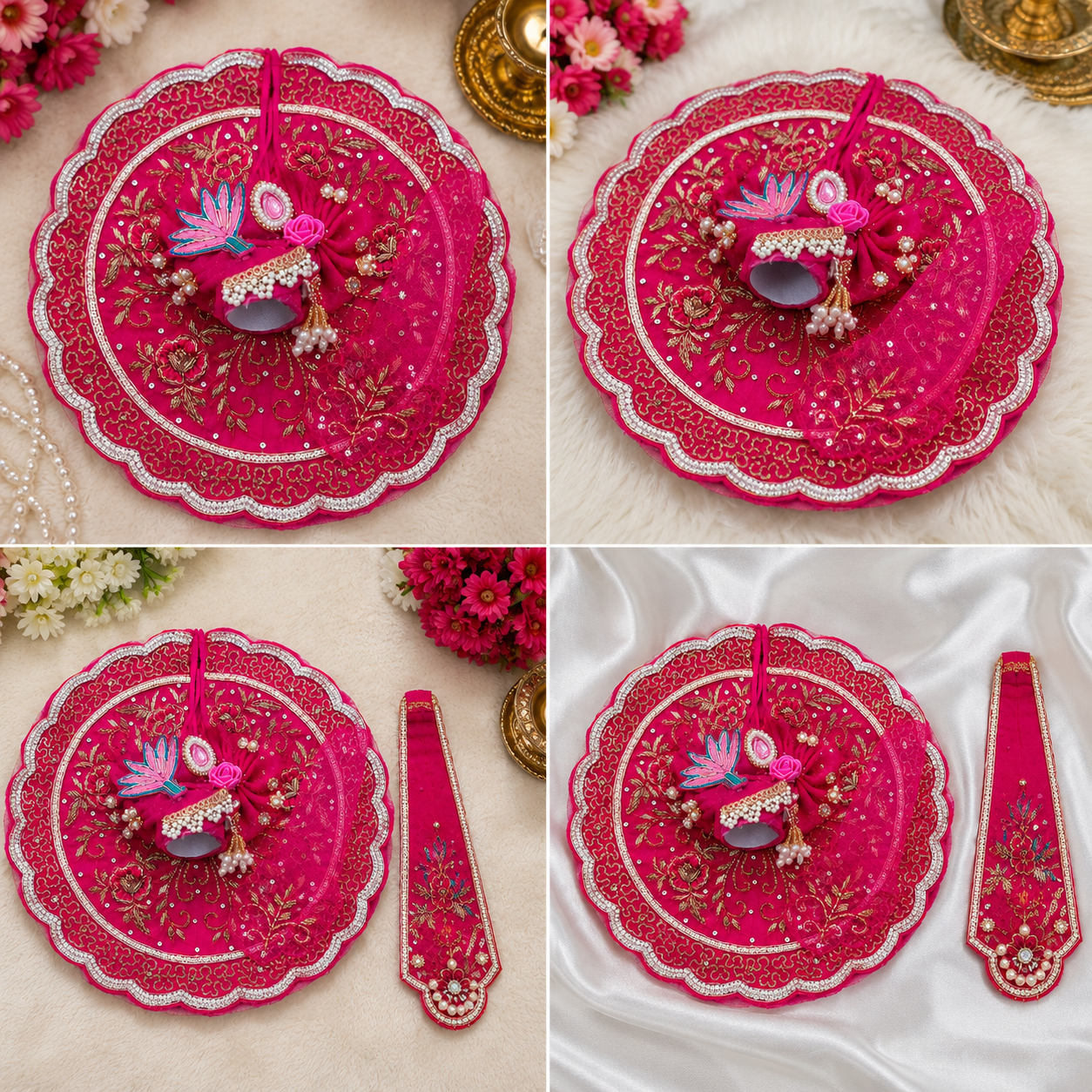 Luxury Laddu Gopal Poshak Set | Handmade Pink Krishna Ji Dress with Floral Embroidery