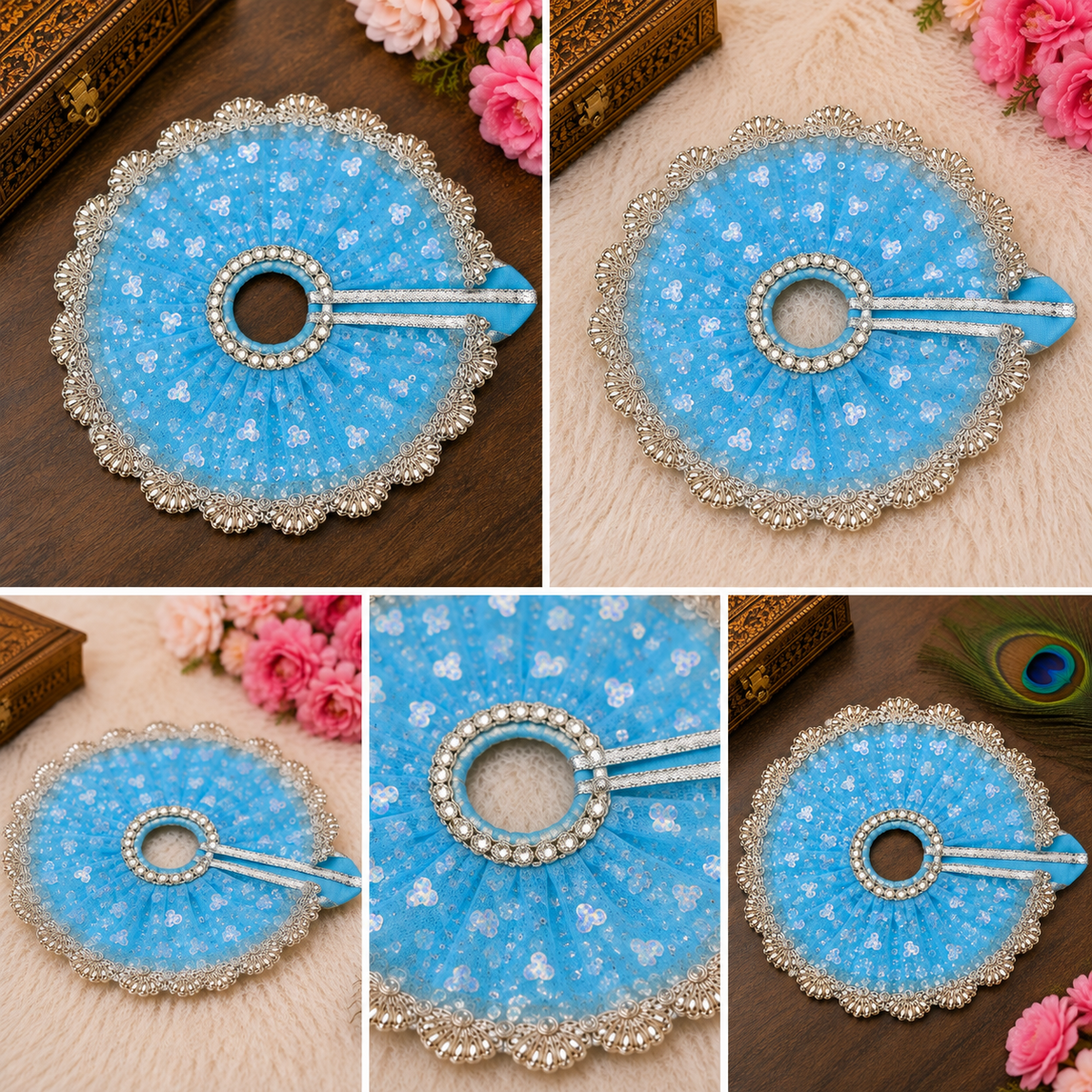 Sky Blue Laddu Gopal Poshak with Silver Lace & Sequin Work